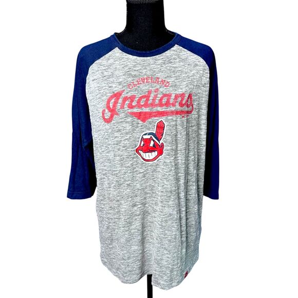 Majestic Tops - Vintage Womens Cleveland Indians MLB Raglan Baseball Tee Sz L Sporty Chief Wahoo